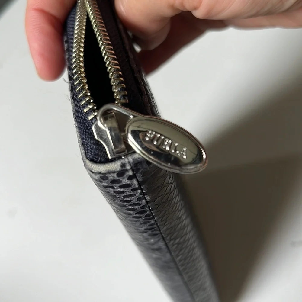 Furla Women's Leather Zip Around Clutch Wallet - navy- Color Vibes